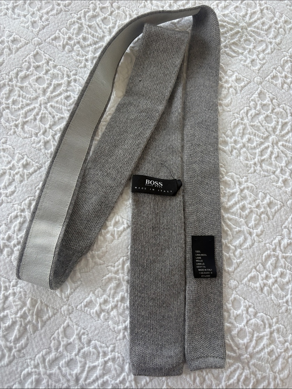 BOSS Light Gray Knit Tie